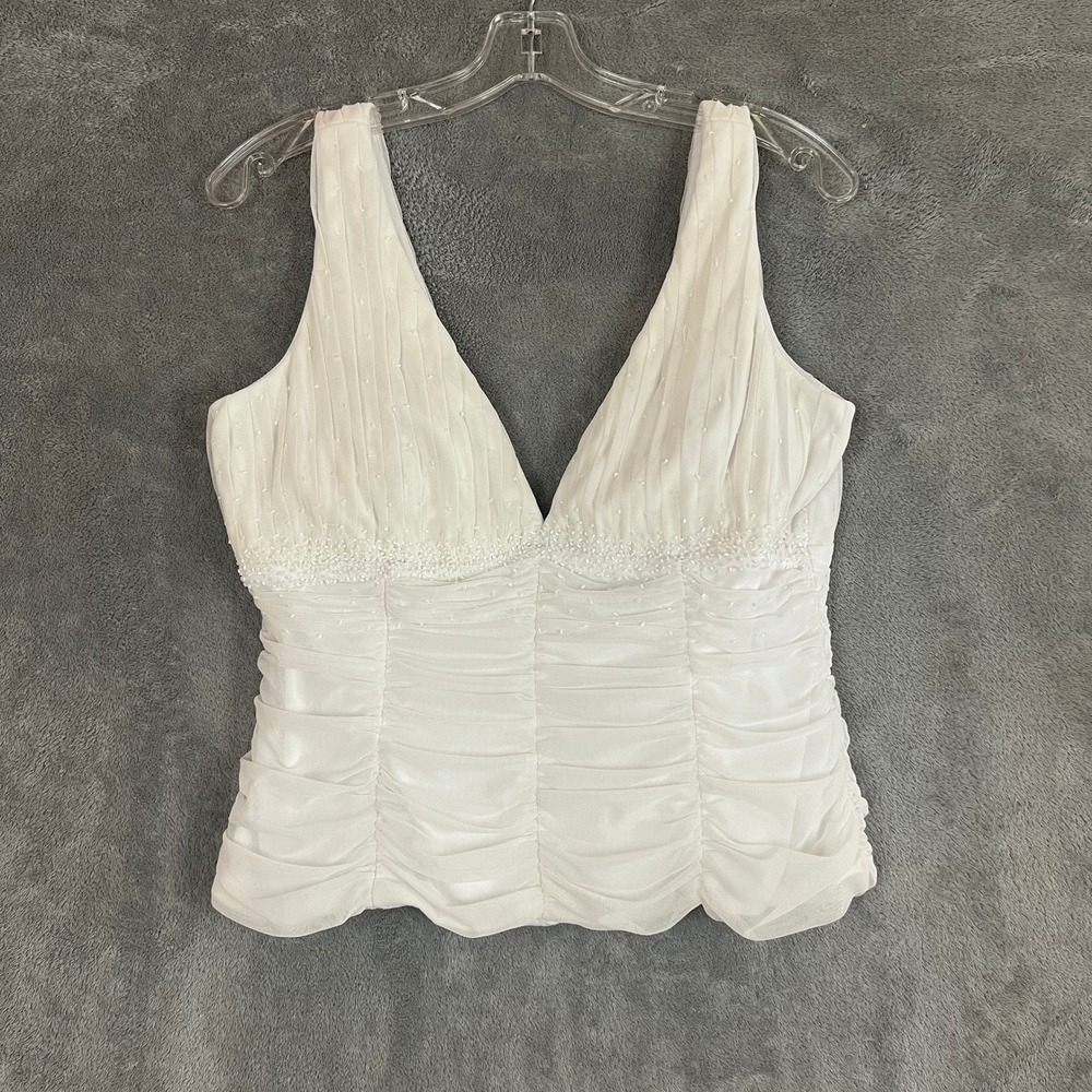 Vintage Corset Style Top Womens‎ L White Beaded Fairy Bridal Romantic
